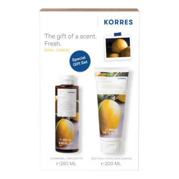 Korres Basil Lemon Body Cleanser and Body Milk Gift Set 450ml