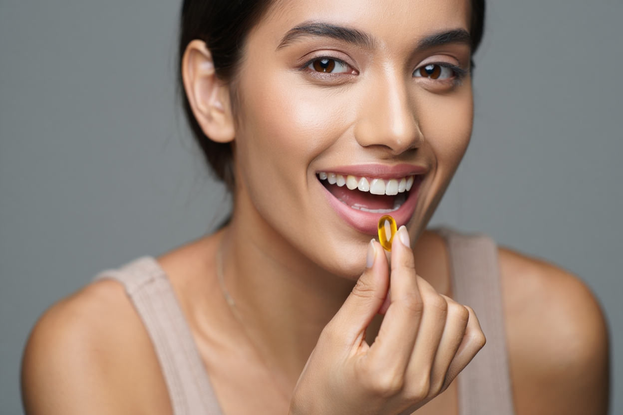 woman taking a beauty supplements